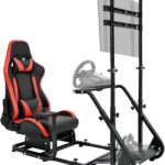 Supllueer Racing Simulator Cockpit with Comfort Gaming Seat&Monitor Stand Fit for Logitech/Thrustmaster/Fanatec GPRO G29 G920 T300, Adjustable Sim Race Mount No Steering Wheel Shifter Pedal Display  Video Games
