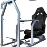 GTR Simulator GTA-F Model Silver Frame Triple | Single Monitor Stand with Majestic Black Adjustable Leatherette Seat Racing Driving Gaming Simulator Cockpit Chair  Video Games