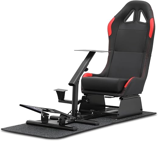 MoNiBloom Racing Simulator Cockpit with Red Foldable Racing Seat Steering Wheel Stand Fit for Logitech G920 G29 G27 G25 G923 Fanatec Compatible with Xbox One Playstation PC...