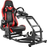 Steering Wheel Stand Racing Cockpit with Red Seat Unobstructed Design for Both Legs Fit for Logitech/Thrustmaster G29,G920,G923,G25&T300RS,T80,T150 Adjustable No Steering Wheel,...