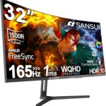 SANSUI 32-Inch Curved Gaming Monitor WQHD 2560 x 1440 165Hz Curved 1500R -1ms(OD), HDR, 300nits, sRGB 125%, DCI-P3 95%, FreeSync, HDMI x2, DP1.2x2(ES-G32C3 DP Cable Included)  Electronics