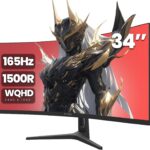 CRUA 34" Curved Gaming Monitor, WQHD 3440x1440, 144Hz/165Hz Computer Monitors, 1500R VA Screen, 99% sRGB, AMD FreeSync, HDMI 2.0 & DP 1.4, Wall Mountable Installs- Black  Electronics