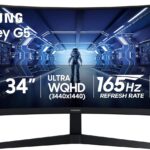 Samsung 34' Odyssey G5 Ultra-Wide Gaming Monitor with 1000R Curved Screen, 165Hz, 1ms, FreeSync Premium, Large Display, Eye Comfort, Multiple Ports, WQHD, LC34G55TWWNXZA, 2020, Black  Electronics