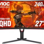 AOC CQ27G3Z 27" Curved Gaming Monitor, QHD 2K 2560x1440, 1000R VA, 240Hz 0.5ms, FreeSync Premium, Height Adjustable Stand, Xbox PS5 Switch, 3-Year Zero-Bright-dot,Black  Electronics