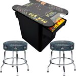 Pac Man Pixel Bash Arcade Style Cocktail Table Game Black with 2 Pac Man Stools  Sports & Outdoors