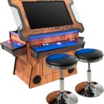 Creative Arcades Full-Size Commercial Grade Cocktail Arcade Machine | 2 Sanwa Joysticks | 2 Stools (Light Pine Woodgrain - Tilt, 5100 Games (2 Player))  Toys & Games